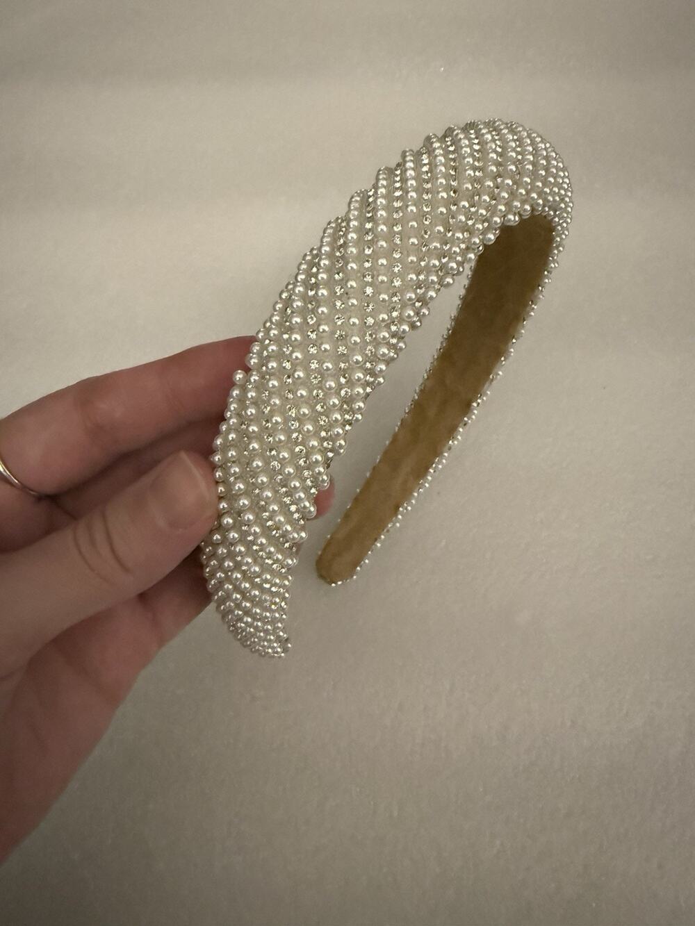 Pearl Rhinestone White Bridal Puff Headband